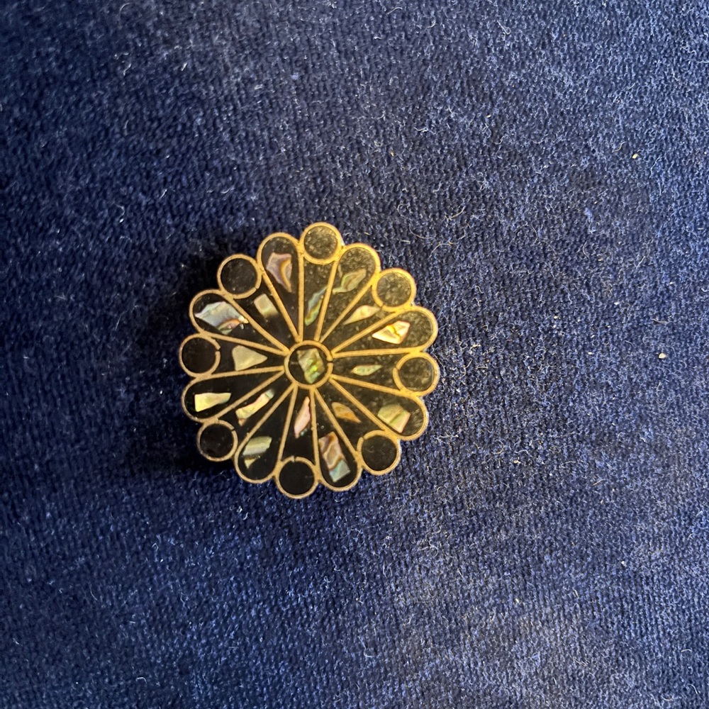 Gold and Black Floral Brooch
